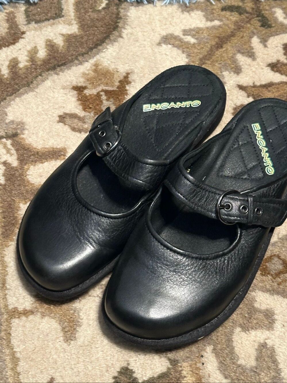 Encanto Womens Black Leather Mary Jane Mules Clogs Comfort Shoes Size 8.5